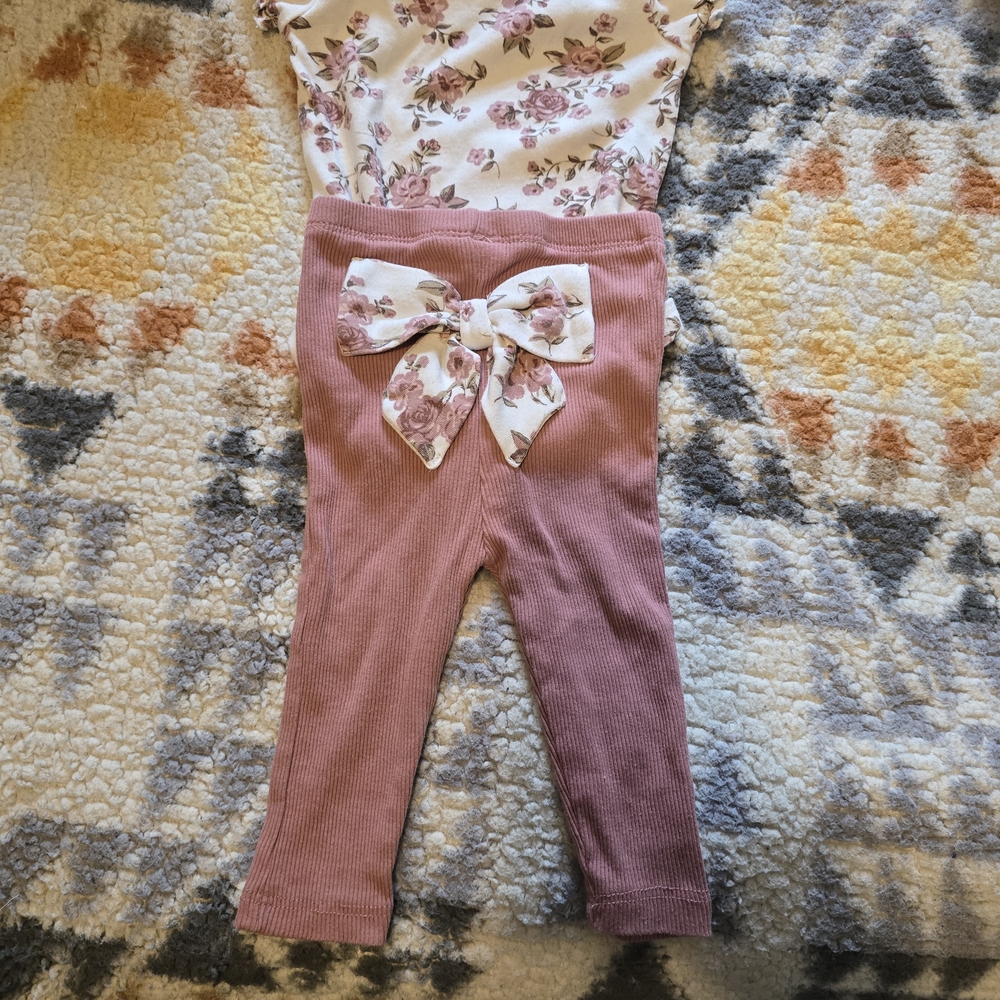 Charming Floral Bow Kids Leggings Set